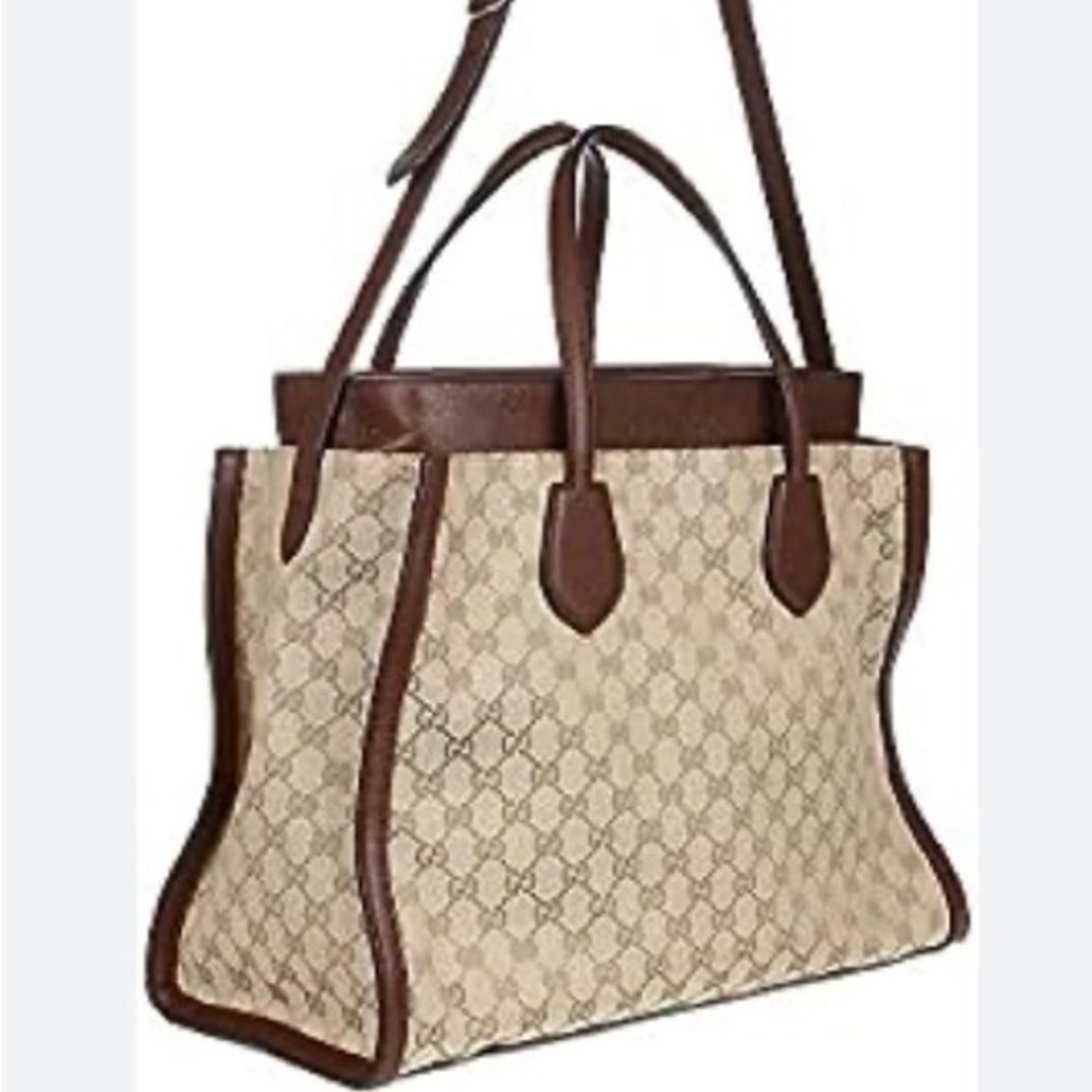Authentic GUCCI Ramble original gg canvas and Brown leather layered tote - Picture 5 of 16